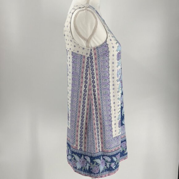 Aeropostale Floral Boho Sleeveless Rayon Dress White & Blue Size Small - Picture 4 of 11